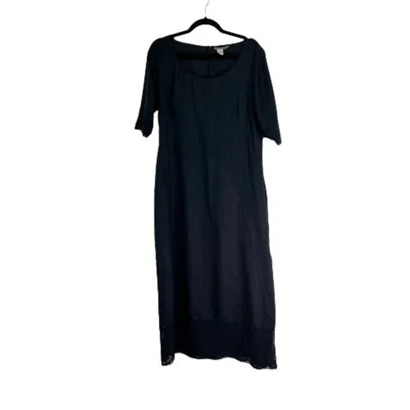 Isabella Bird | Dresses | Isabella Bird Womens Size M Linen Midi Dress Scoop  Neck Short Sleeve With Lace | Poshmark